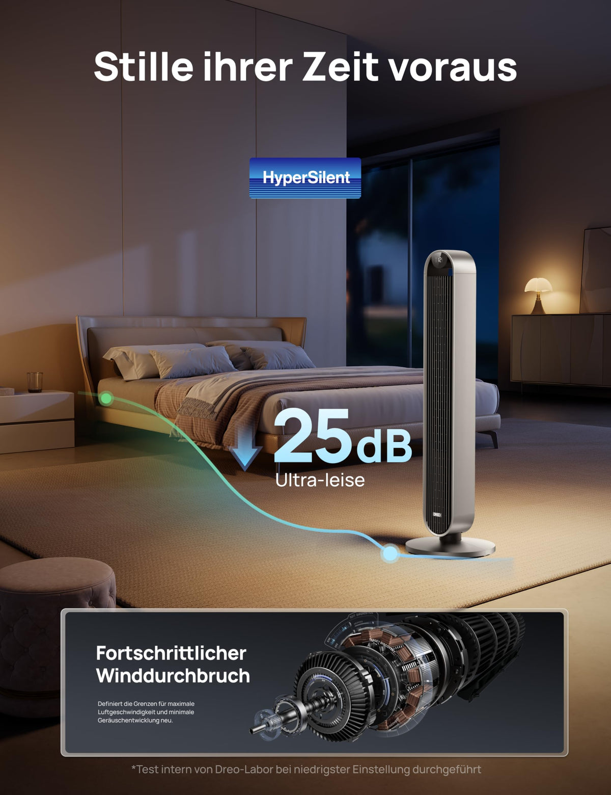 Turmventilator Pilot Max S, 120° oszillierend, 25 dB leise, 12 Geschwindigkeiten und 4 Modi, mit Fernbedienung und App-Steuerung
