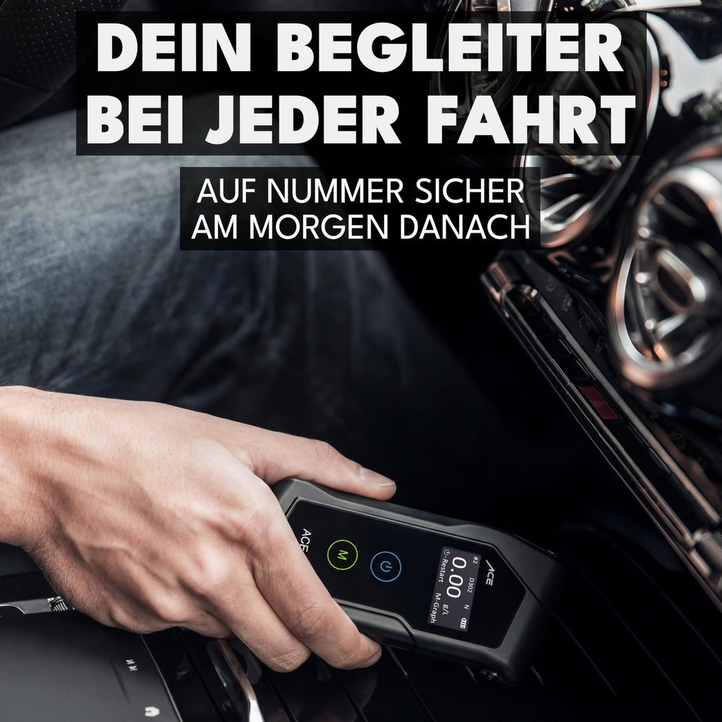 Alkoholtester X mit elektrochemischem Sensor 2 AAA-Batterien Transporttasche und 6 Mundstücken