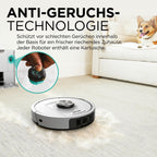 Saugroboter mit selbstentleerender Basis, 3D- und 360°-LiDAR-Navigation, Schmutzerkennung, Weiß