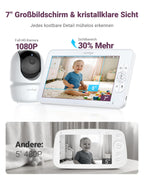 Babyphone mit 2 Kameras und 7"""" HD-Display, Split-Screen-Überwachung ohne WLAN, 6000mAh Akku, Nachtsicht und VOX-Modus