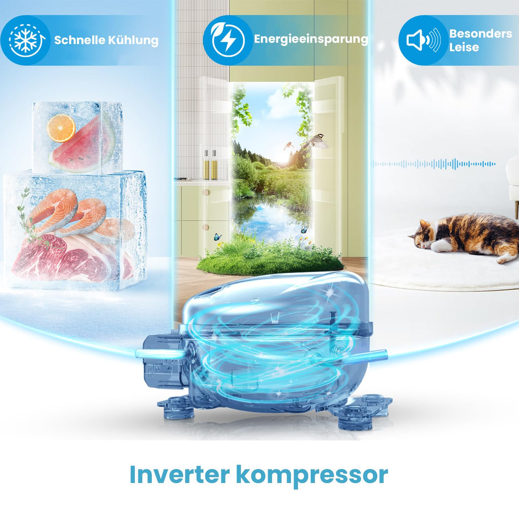 80L Kühlschrank mit Gefrierfach, EEK D, 39 dB, Inverter-Kompressor, freistehend, weiß