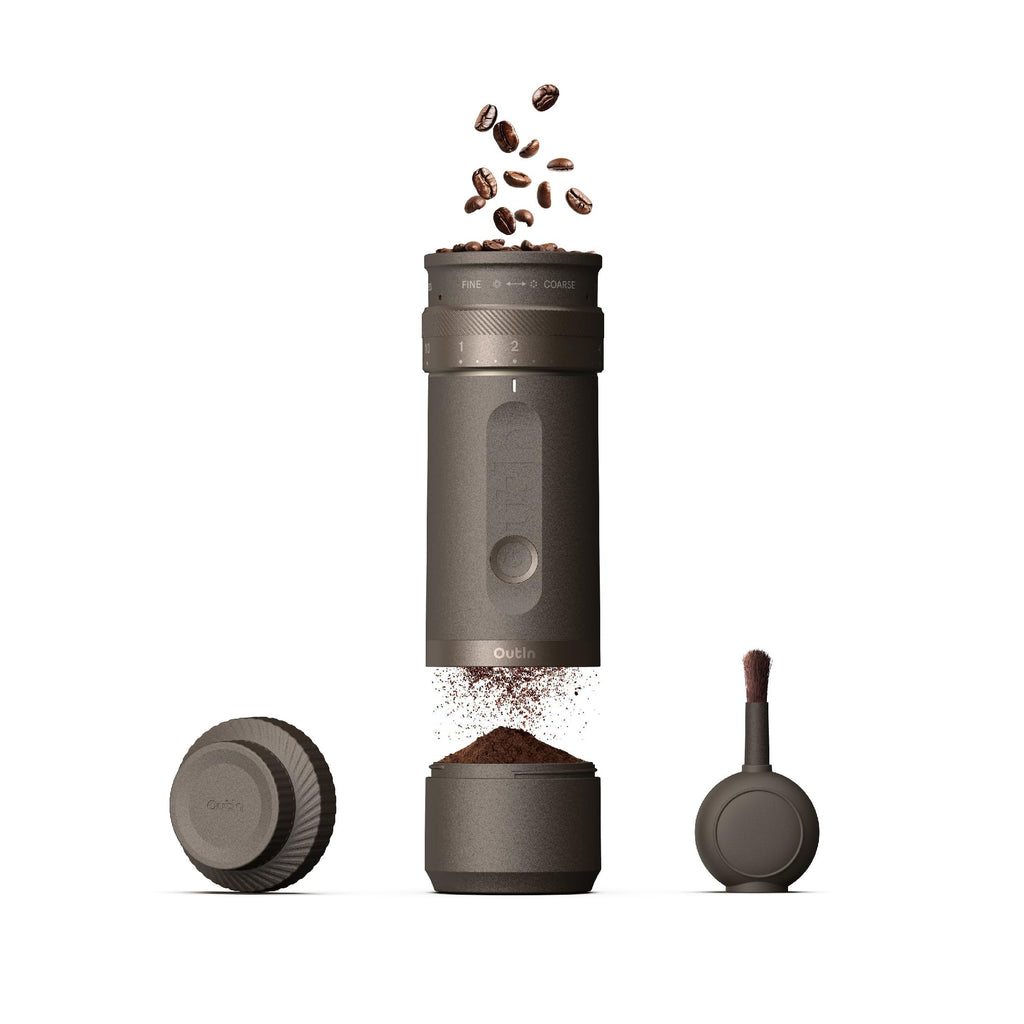 Elektrische Kaffeemühle Fino mit Kegelmahlwerk aus Edelstahl, 28 Mahlgrade, USB-C, tragbar, Tundra Brown