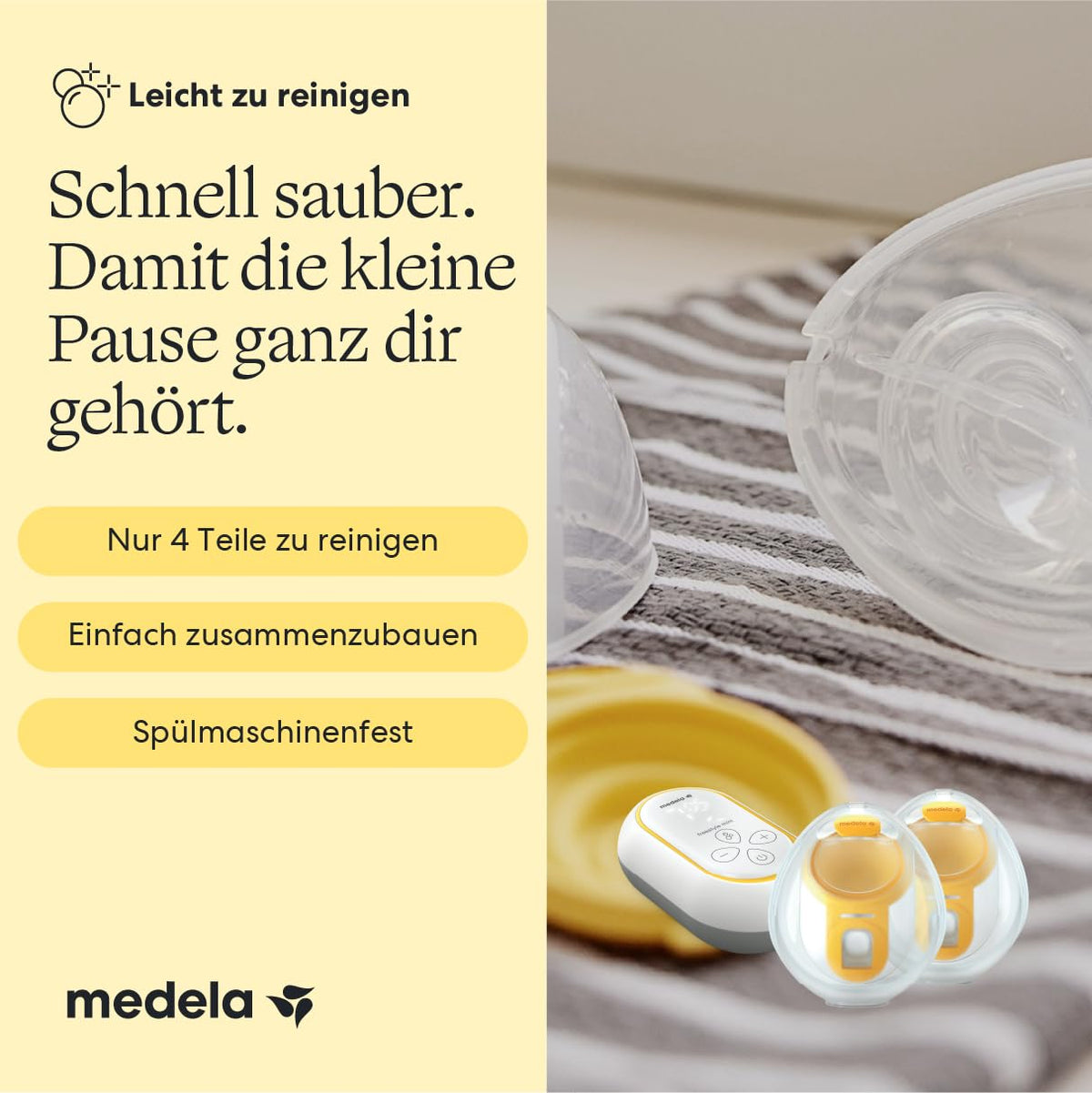 Tragbare elektrische Doppelmilchpumpe Freestyle Mini Hands-Free mit Auffangschalen und wiederaufladbarem Akku