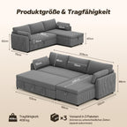 Ecksofa mit Schlaffunktion in L-Form aus Cord, Steingrau, 209 cm breit, mit Stauraum
