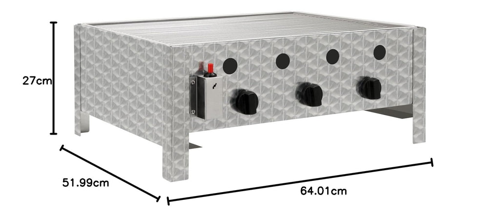 Edelstahl Gastrobräter mit 3 Brennern, 64 x 52 x 27 cm, Gasgrill für Propangas oder Butangas inkl. Grillrost, Flammenblech, Fettwanne und