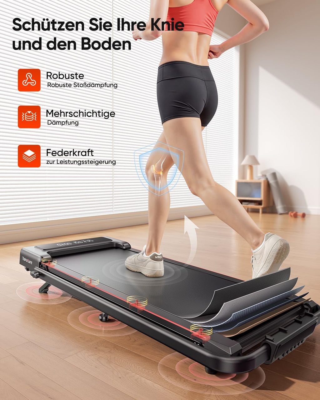 Klappbares Laufband 4-in-1 mit 9 % Neigung 12 km/h und 2,5 PS leisem Motor für Zuhause und Büro
