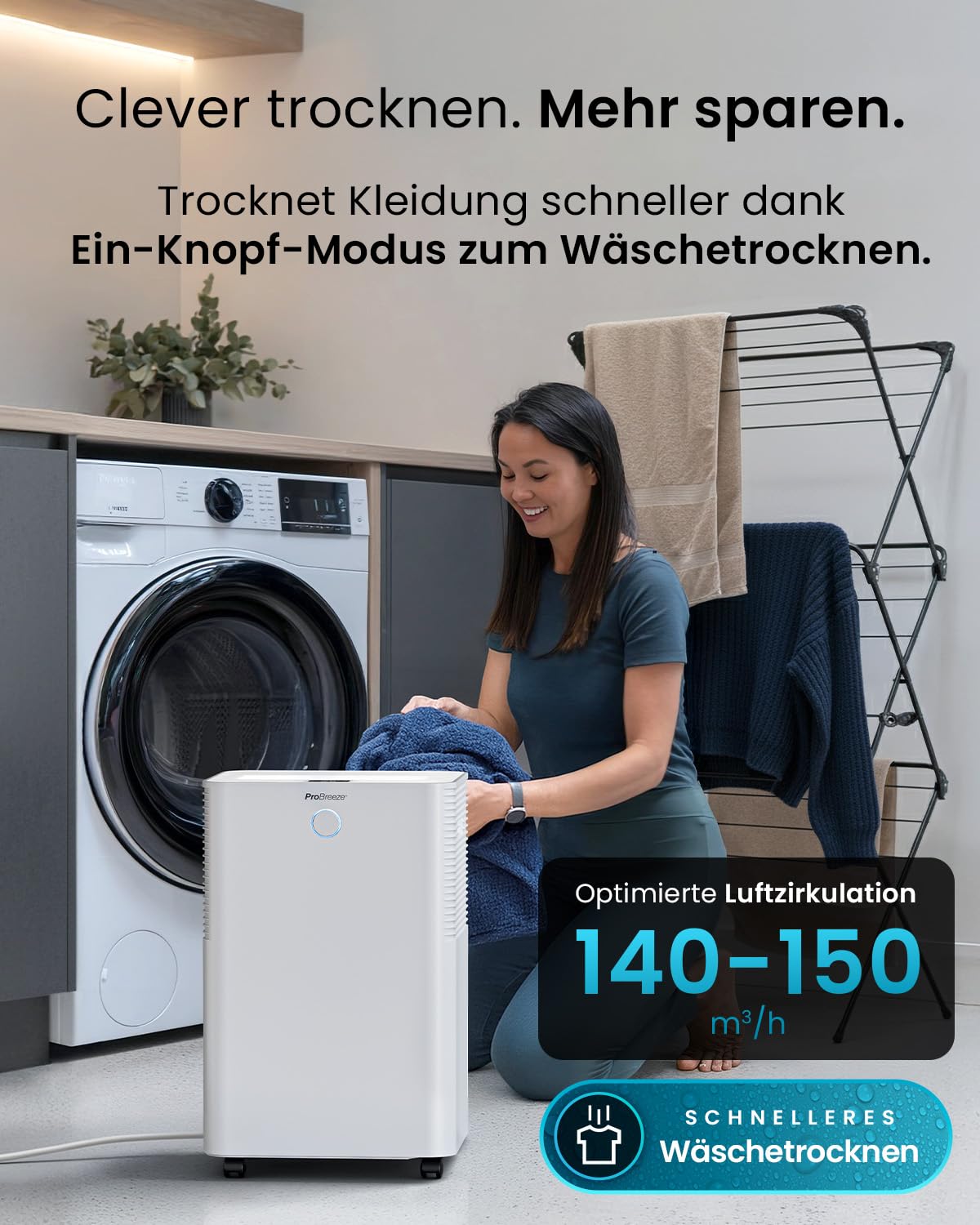 Luftentfeuchter mit WLAN & App, 20 L in 24 h, Wäschemodus, Feuchtigkeitssensor und 4 L Tank, Modell PB-D-24-WF