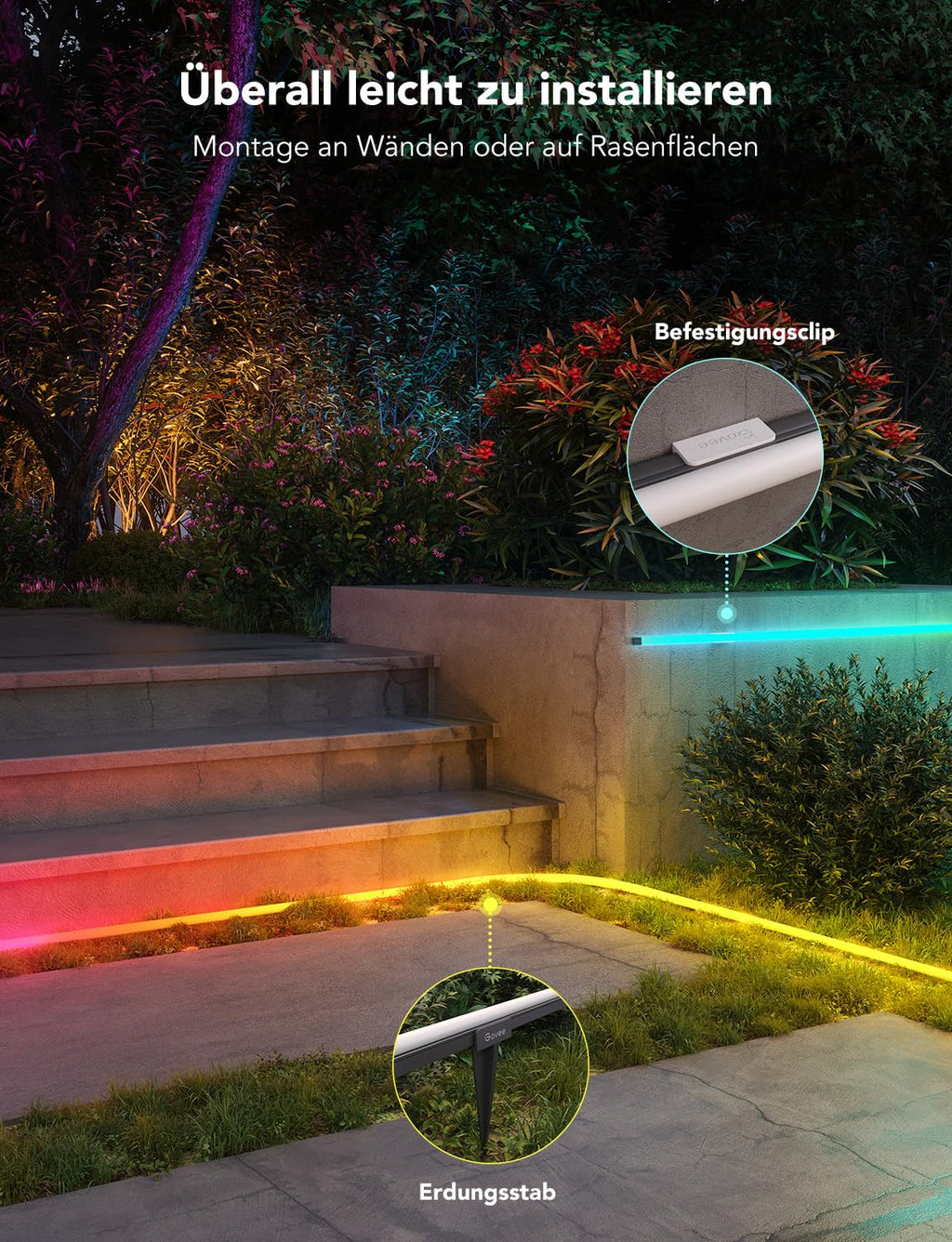 Outdoor LED-Streifen 10 m, RGBIC Neonlicht mit App- und Sprachsteuerung, IP67, 64 Szenenmodi