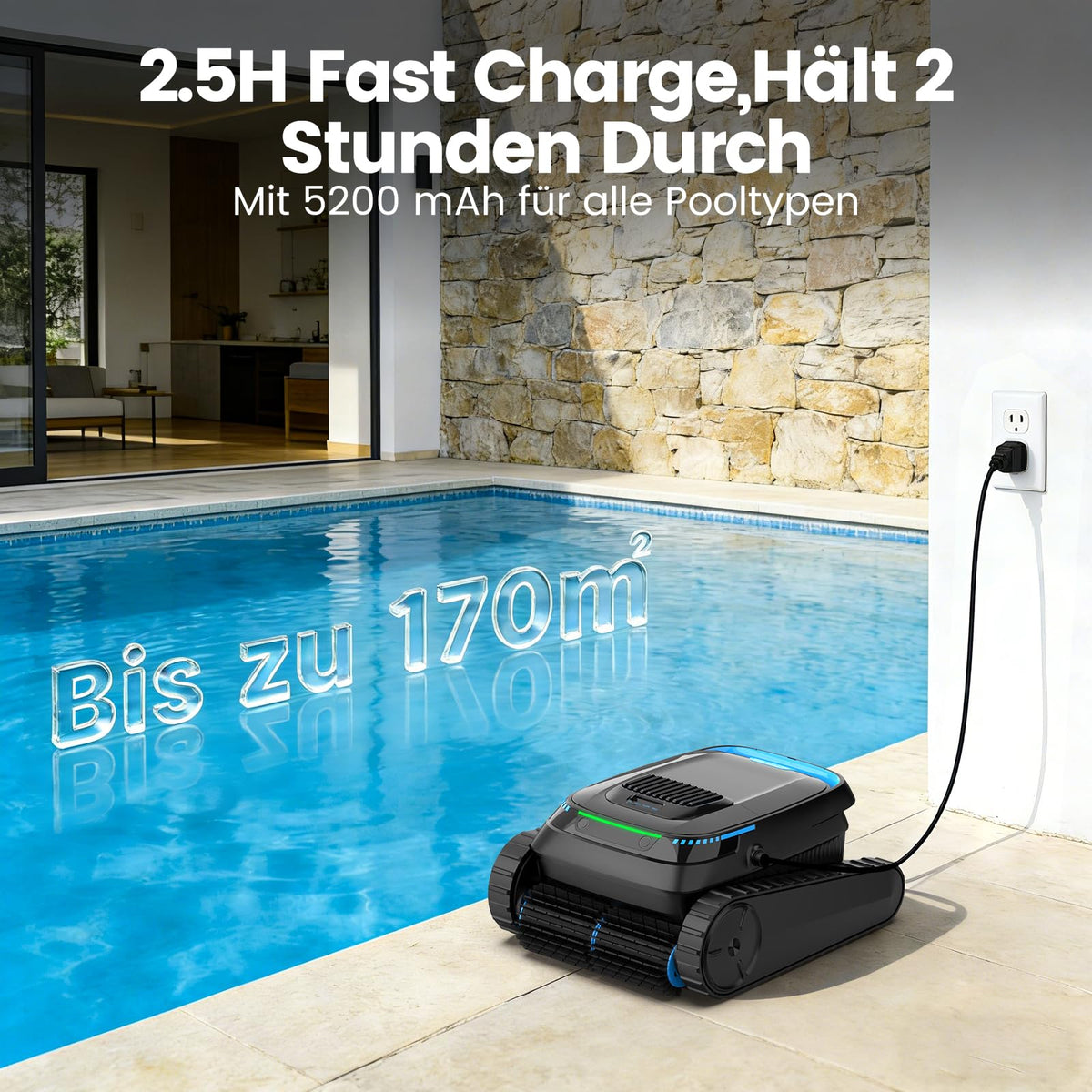 Kabelloser Poolroboter PC10 für Boden, Wand und Wasserlinie, 18.927 LPH Saugleistung, 4-Liter-Filterkorb