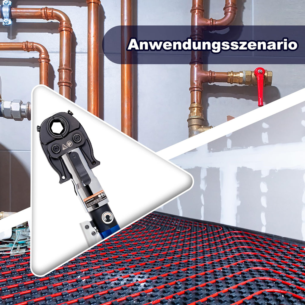 Hydraulische Presszange V- und TH-Kontur 8 t 180° drehbarer Kopf für Kupfer Edelstahl und Verbundrohre mit 8 Pressbacken