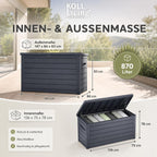 Auflagenbox 870 L in Holzoptik, abschließbar und wasserdicht mit Belüftung, Deckel bis 50 kg belastbar