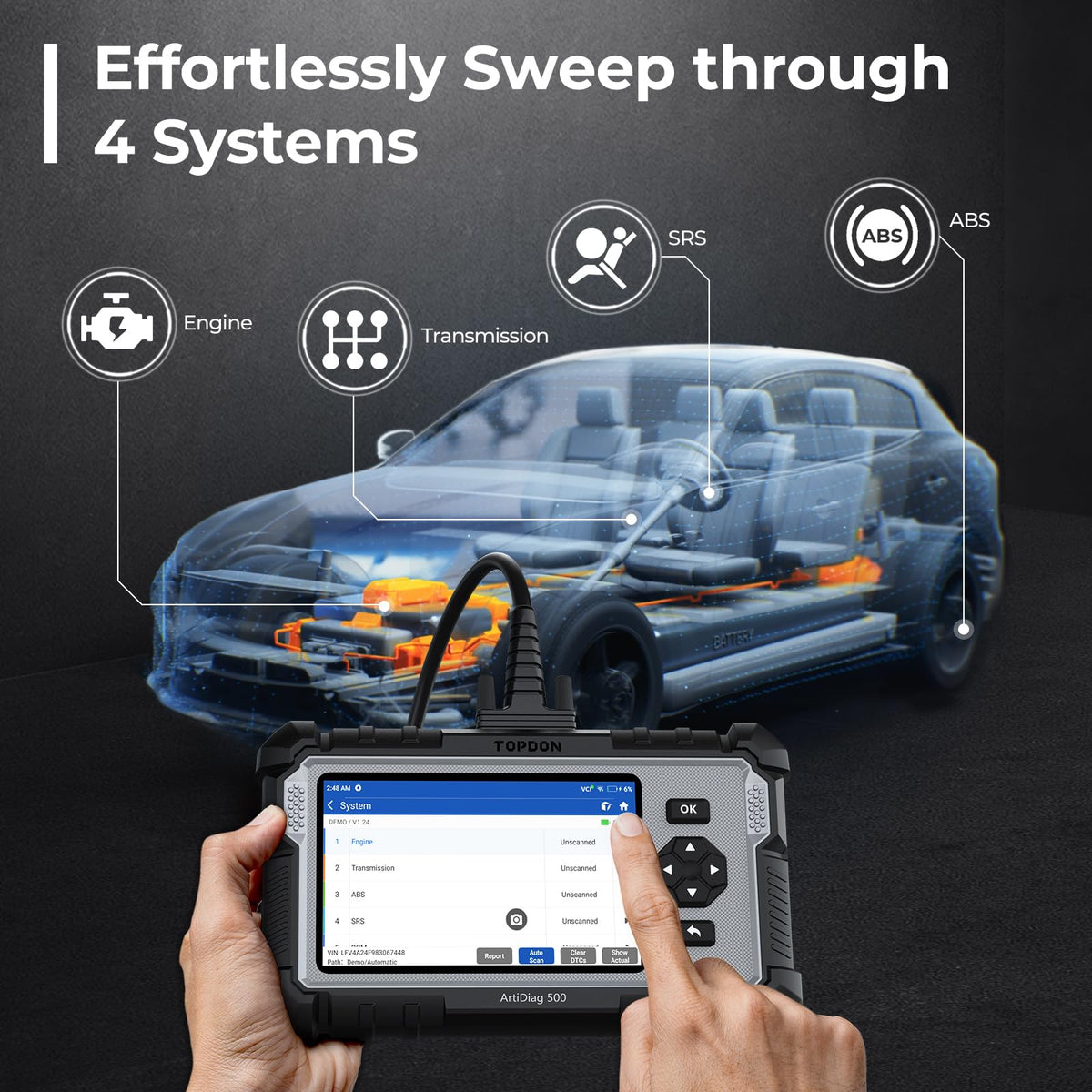 OBD2 Diagnosegerät ArtiDiag500 AD500 mit 4-System-Diagnose für Motor, ABS, SRS und Getriebe sowie 6 Servicefunktionen