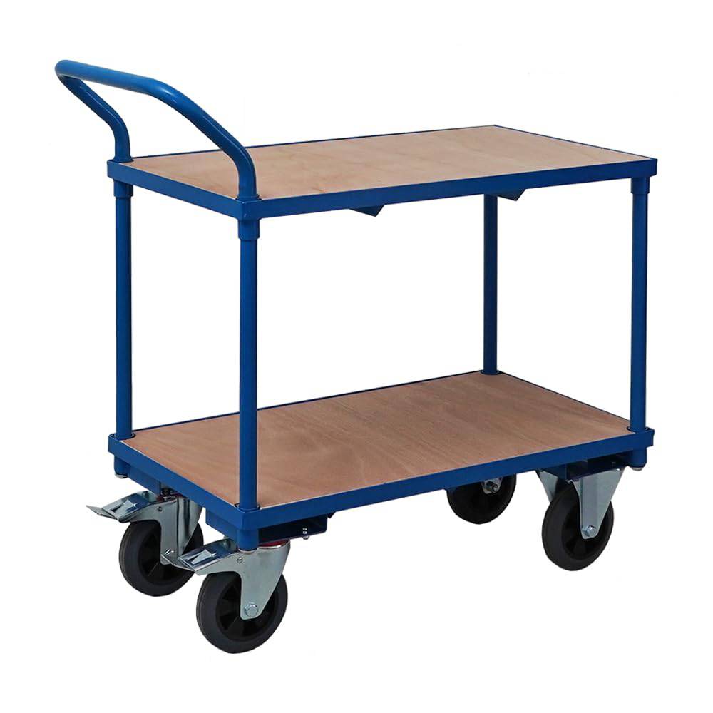 Tischwagen Transportwagen mit 2 Etagen, 95x50x97 cm, 2 Lenk- und Bockrollen, Traglast 400 kg, lichtblau