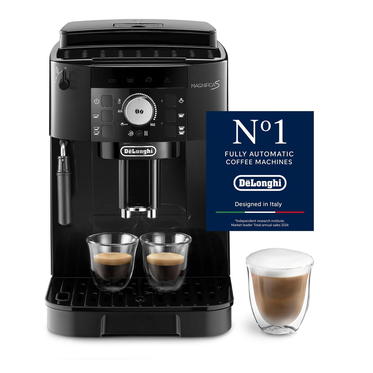 Kaffeevollautomat Magnifica S mit manuellem Milchaufschäumer und 13-stufigem Mahlwerk, schwarz
