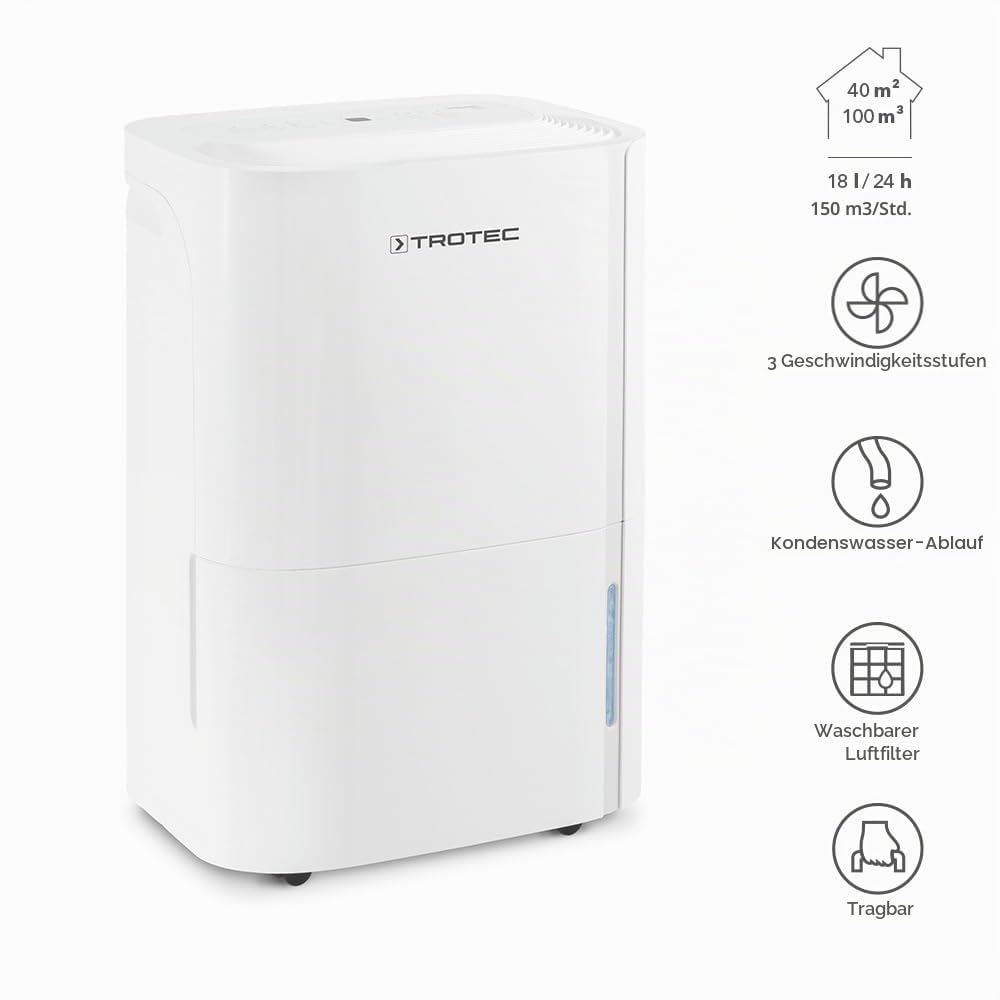 Luftentfeuchter TTK 54 E, 18 L/Tag für Räume bis 40 m², mit 3-Liter-Tank und Wäschetrocknungsfunktion