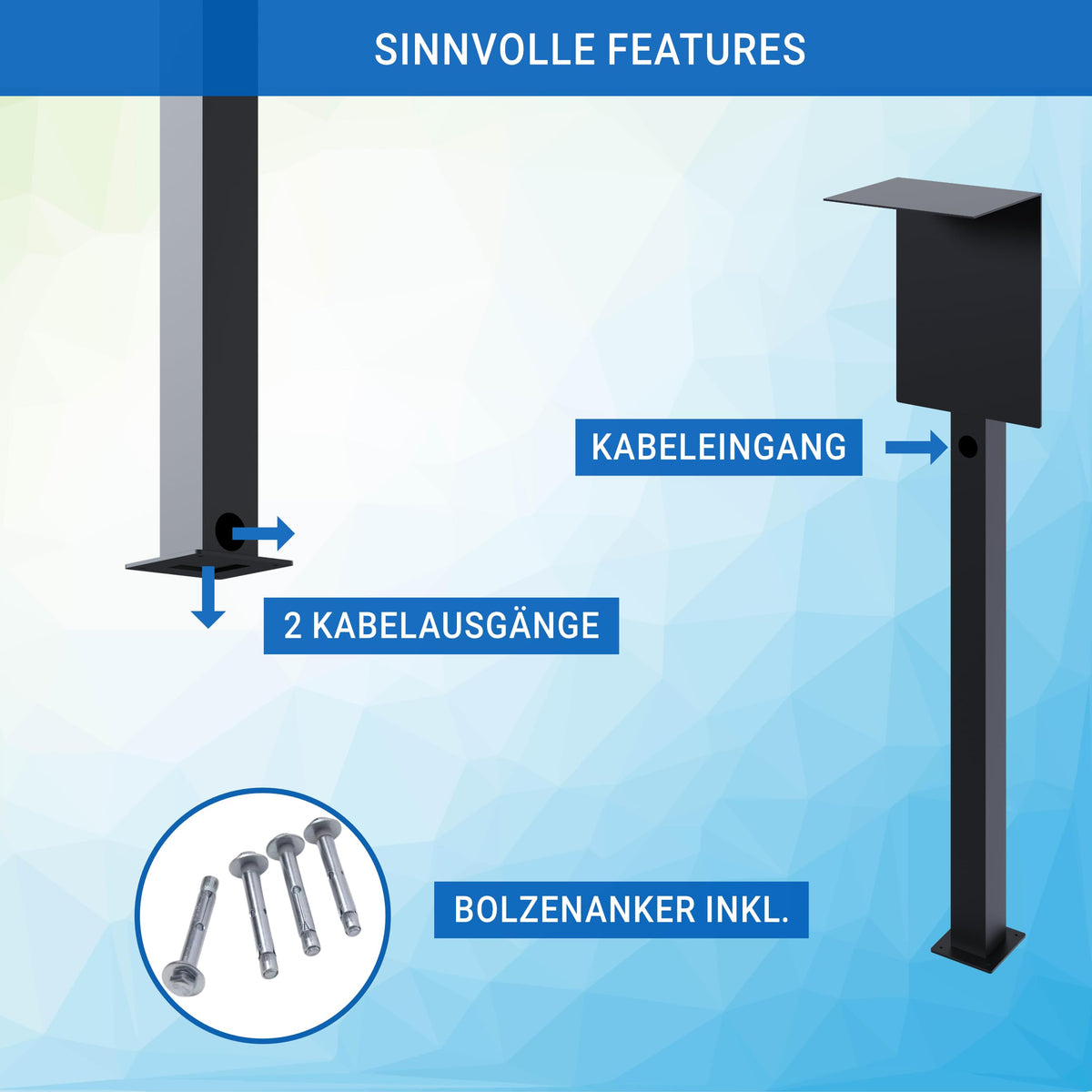 Wallbox Standfuß mit Dach aus pulverbeschichtetem Stahl, universelle Standsäule für Elektroauto-Ladestationen, 160 cm