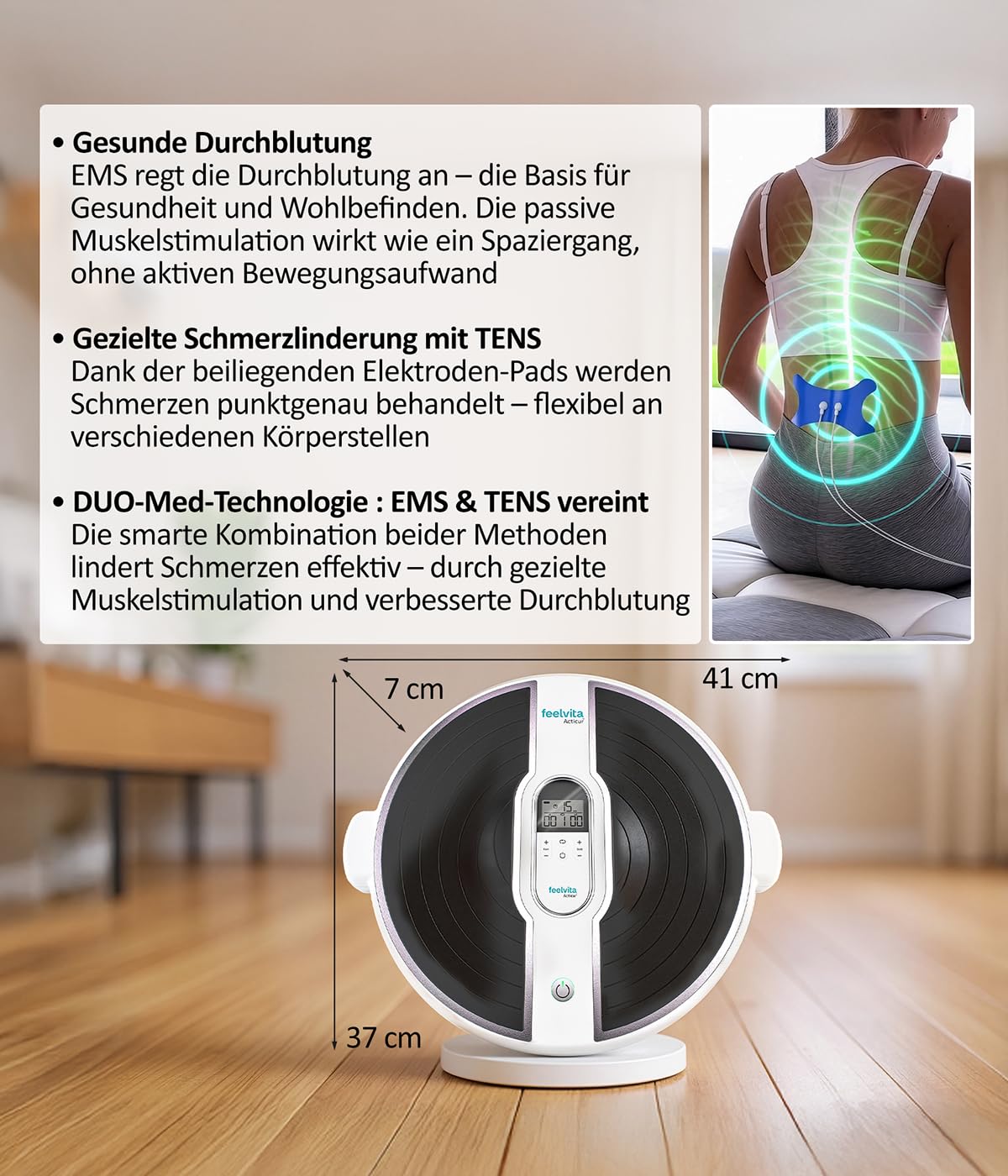 Durchblutungs-Stimulator für Beine und Füße, EMS- und TENS-Gerät mit DuoMeD-Technologie, 9 Massageprogrammen, 20 Intensitätsstufen und 2