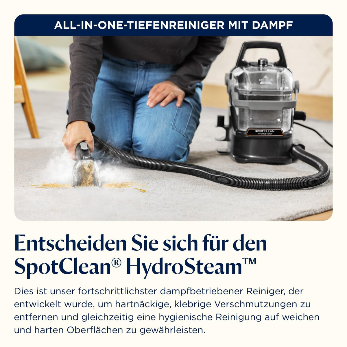 Teppich- und Polsterreiniger SpotClean HydroSteam 3689N mit Dampf- und Waschfunktion, 1000 W, 1,9 l/1,5 l Doppelbehälter