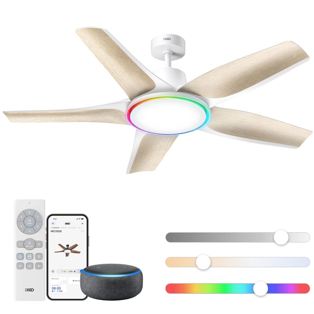 Deckenventilator mit Licht 132 cm dimmbare LED RGB-Ambientlicht DC-Motor App- und Alexa-Steuerung