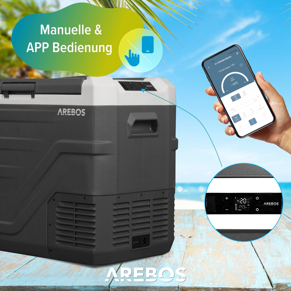 Kompressor-Kühlbox 43 Liter mit App-Steuerung LCD-Touchscreen 12/24 V AC-Anschluss Kühl- und Warmfunktion