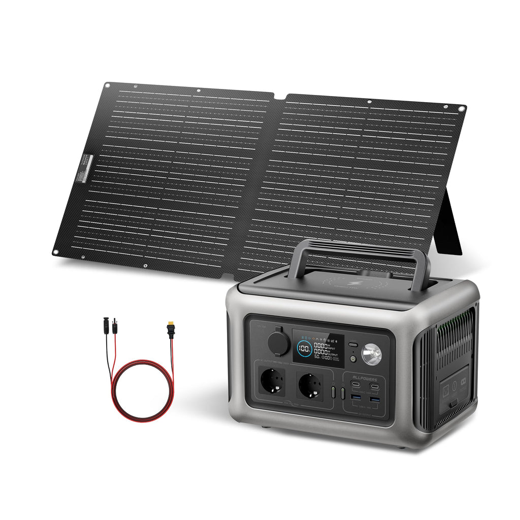 Tragbare Powerstation 299Wh mit 100W Solarpanel, 600W LiFePO4 Solargenerator R600
