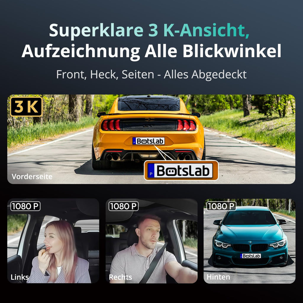 4-Kanal-Dashcam G980H mit 360°-Rundum-Aufnahme, 3K+1080P×3, 24/7-Parkmodus und 128 GB SD-Karte