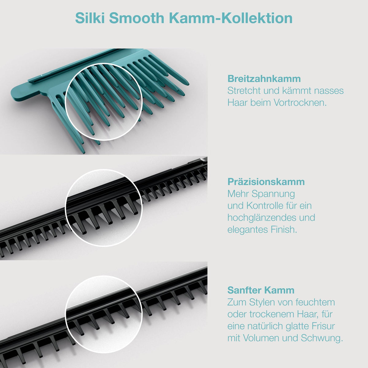 2-in-1 Haarglätter und Haartrockner SilkiPro mit Keramikplatten und 3 austauschbaren Kämmen, 230 °C, blau