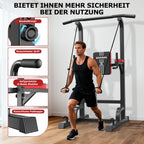 Power Tower Dip-Station mit Klimmzugstange, freistehend, 7-fach höhenverstellbar, bis 200 kg, inkl. Widerstandsband