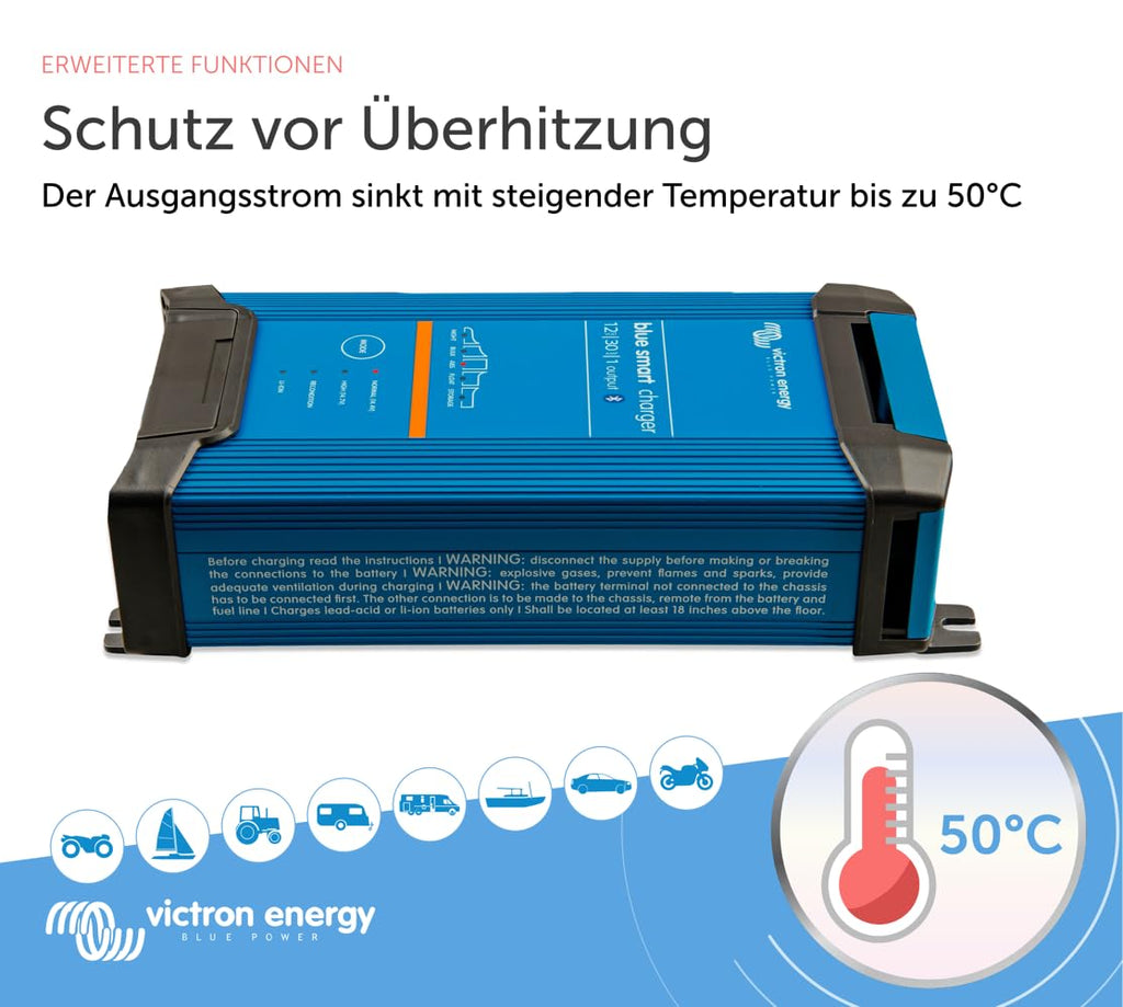 Bluetooth Batterieladegerät 12V 30A mit 1 Ausgang und CEE 7/7 Stecker, 6-Stufen-Ladealgorithmus für Lithium-Ionen
