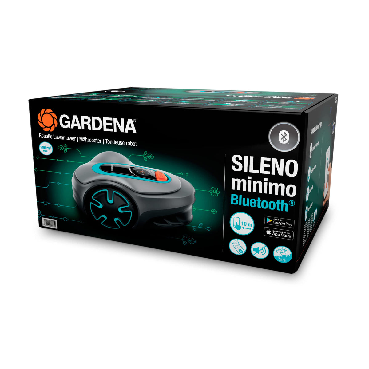 Mähroboter SILENO minimo 250 m² mit Bluetooth App 15 cm Schnittbreite 57 dB Begrenzungskabel und Ladestation