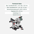 Kapp- und Gehrungssäge KGS 254 M mit Zugfunktion und 254 mm Sägeblatt, inkl. Materialklemme und Spänefangsack
