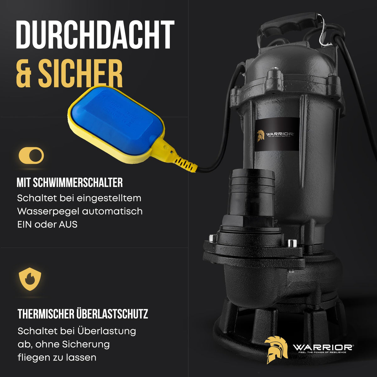 Fäkalienpumpe 1500W mit HydroVortex X7 Schneidwerk und 20 m 2"""" Gewebeschlauch, inkl. Tragetasche