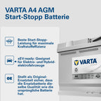 AGM Autobatterie 12 V 105 Ah 950 A A4 Start-Stopp xEV Starterbatterie 6 Zellen SAE-Klemme 394 x 175 x 190 mm