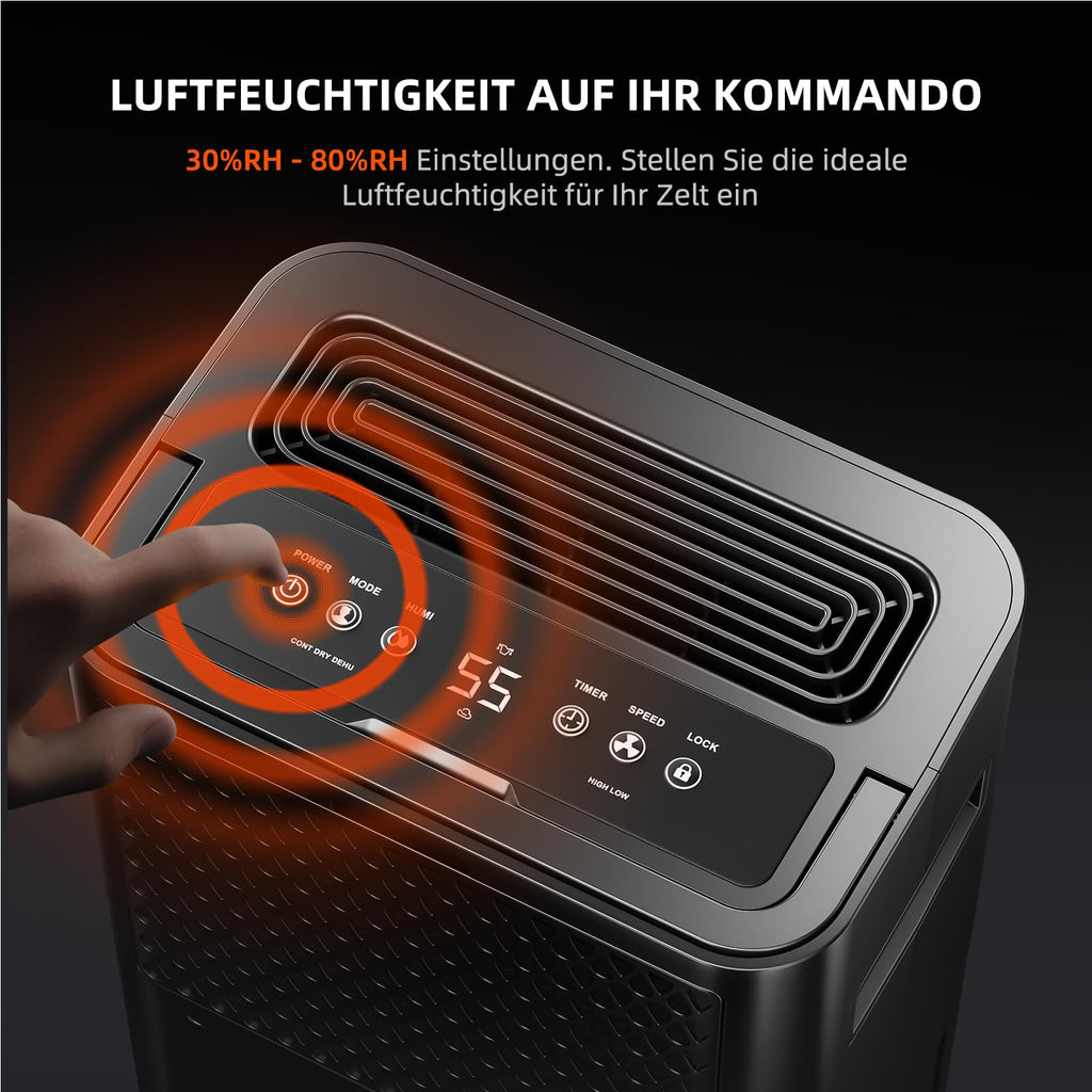 Luftentfeuchter 12 L/Tag für Growzelt, Indoor-Garten und Keller mit 2,1-L-Tank, Digitalanzeige und 24-Stunden-Timer