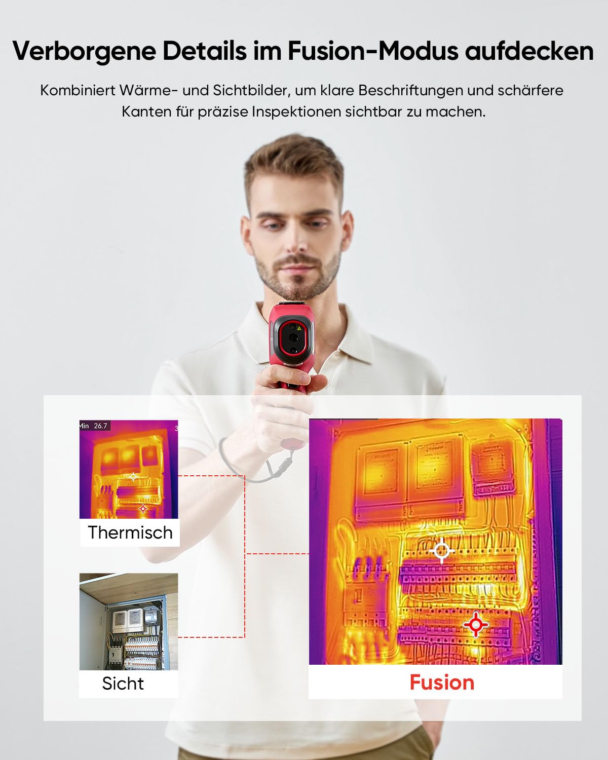 Wärmebildkamera E02 mit SuperIR 240 x 240 IR-Auflösung und visueller Kamera, 20 Hz, -20 °C bis 400 °C