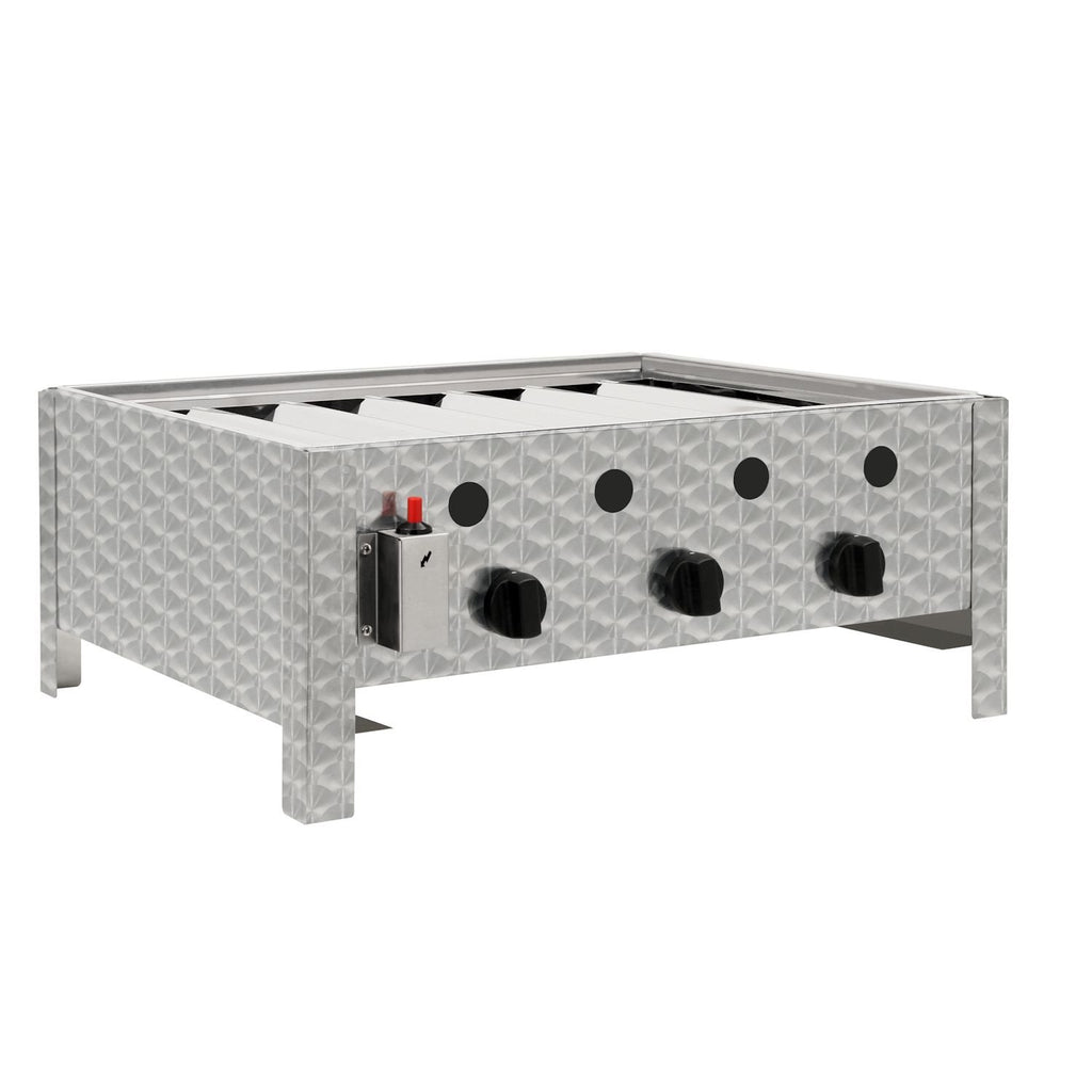 Edelstahl Gastrobräter mit 3 Brennern, 64 x 52 x 27 cm, Gasgrill für Propangas oder Butangas inkl. Grillrost, Flammenblech, Fettwanne und