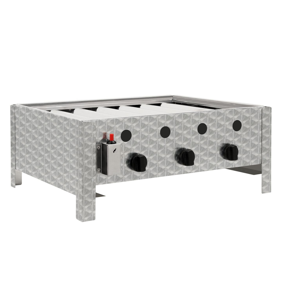 Edelstahl Gastrobräter mit 3 Brennern, 64 x 52 x 27 cm, Gasgrill für Propangas oder Butangas inkl. Grillrost, Flammenblech, Fettwanne und