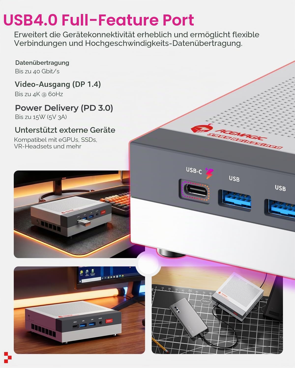 Mini-PC Retro X3 AMD Ryzen 7 H 255 8 Kerne 16 Threads 16 GB LPDDR5-6400 1 TB NVMe PCIe 4.0 Radeon 780M WiFi 6E 2.5G LAN Windows 11 Pro