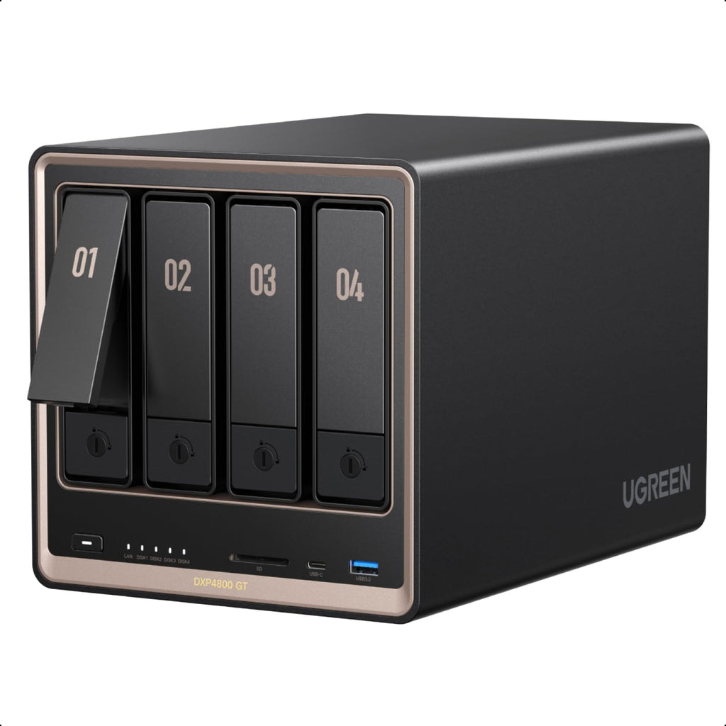 4-Bay NAS ohne HDD mit AMD Ryzen Embedded R2514, Dual 10GbE und U.2- sowie M.2-NVMe-Erweiterung für Creator und Büroteams