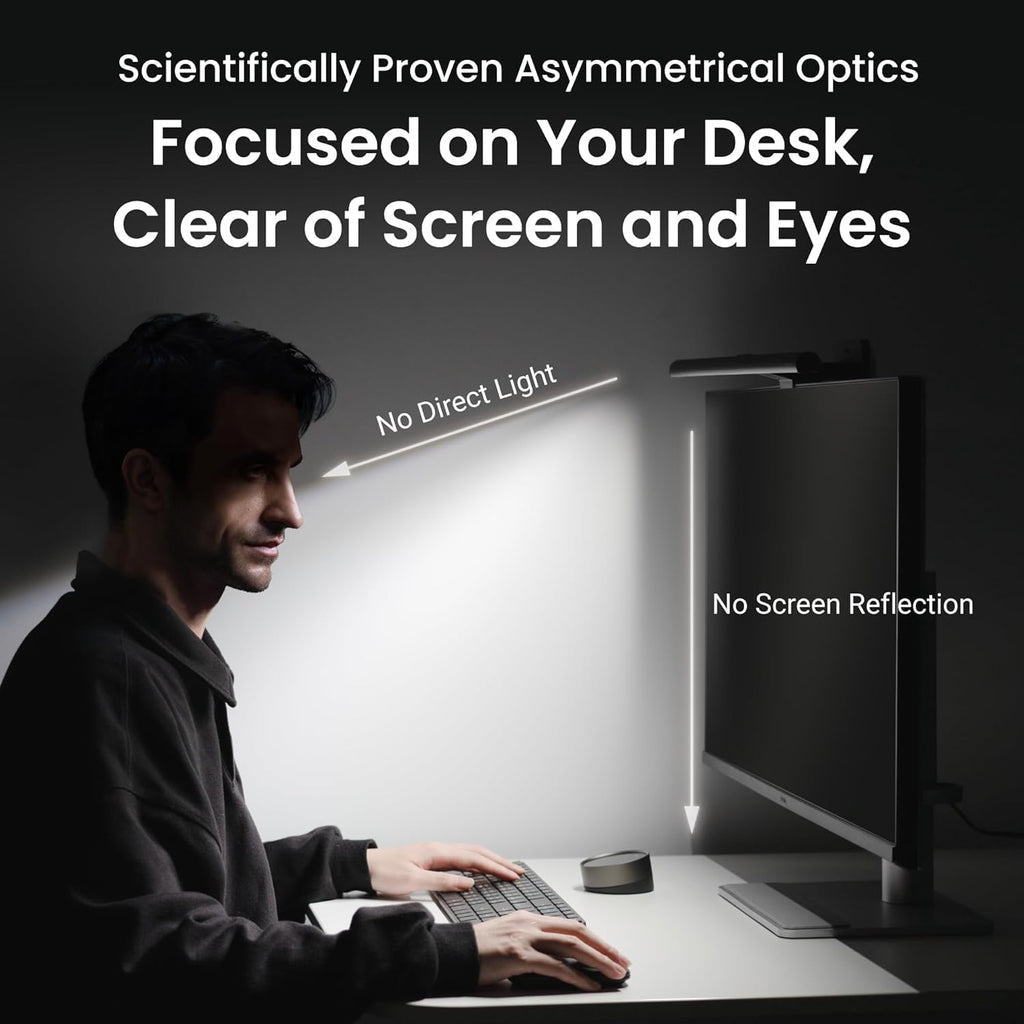 Monitorlampe mit Front- und Rücklicht, automatischem Ein- und Ausschalten sowie stufenloser Lichtsteuerung von 2700K bis 6500K