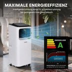 Mobile Klimaanlage 9000 BTU mit Luftentfeuchter und Ventilator, 3-in-1 Klimagerät für Räume bis 20 m², mit Abluftschlauch, Schiebefenster-Adapter