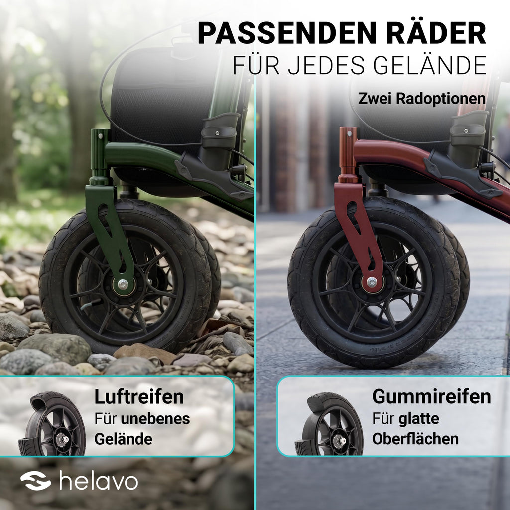Outdoor-Rollator mit Luftbereifung, faltbar für Draußen, bis 136 kg, Sitz und Rückenlehne
