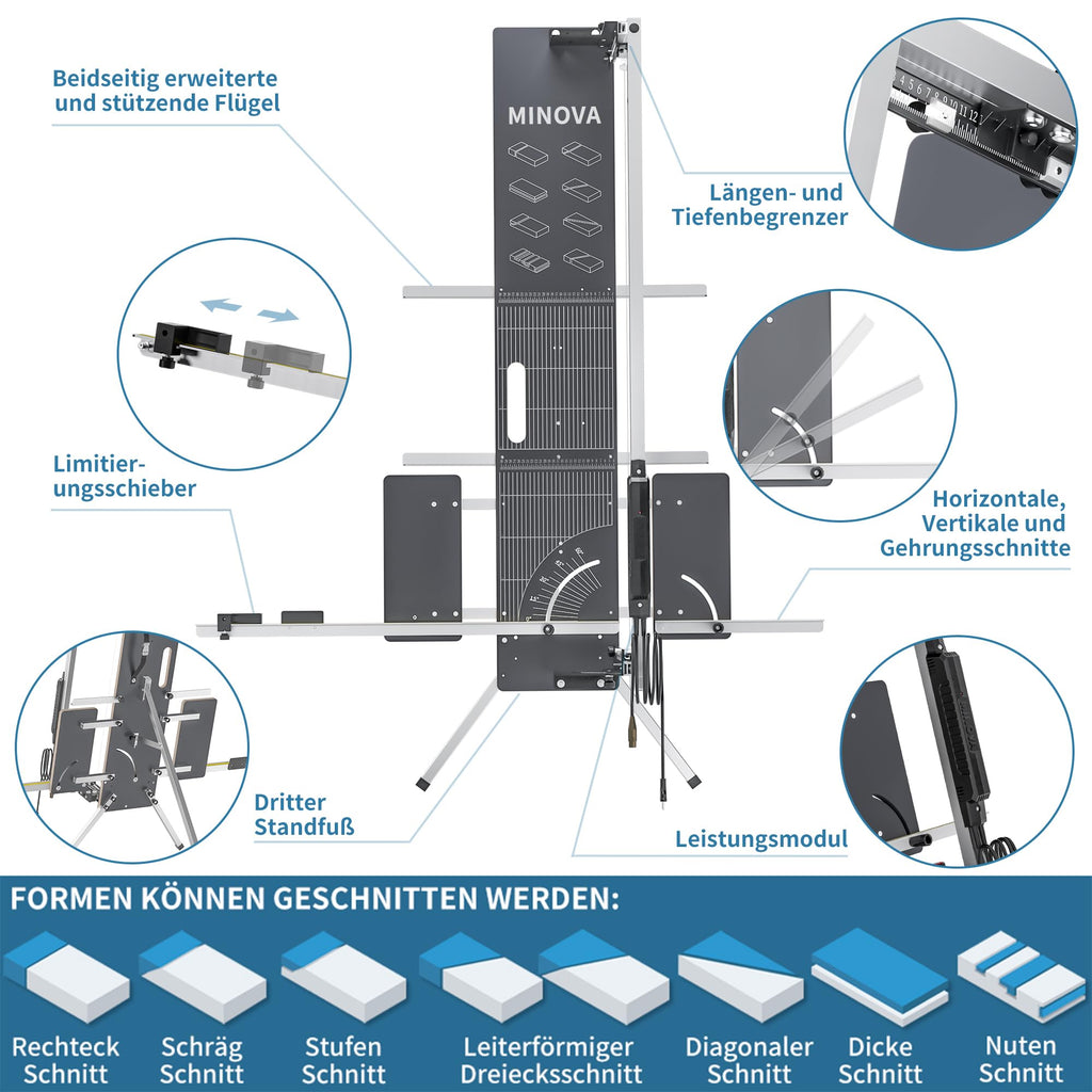 Styroporschneider Modell 7 Profi 260 W, 1300 mm Schnittbreite, Komplettset mit 5 Schneidedrähten, Styrogrips und Gerüsthalterung