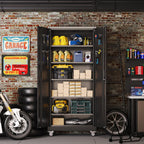 Metallschrank mit Pegboard 180 x 80 x 40 cm abschließbar 5 verstellbare Trennwände 4 Rollen 250 kg Tragkraft Schwarz