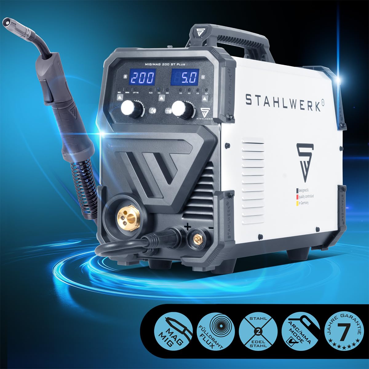 Schutzgasschweißgerät MIG/MAG 200 ST IGBT-Inverter mit 200 A, voll-synergisch für MIG/MAG, FLUX, Lift-TIG und MMA
