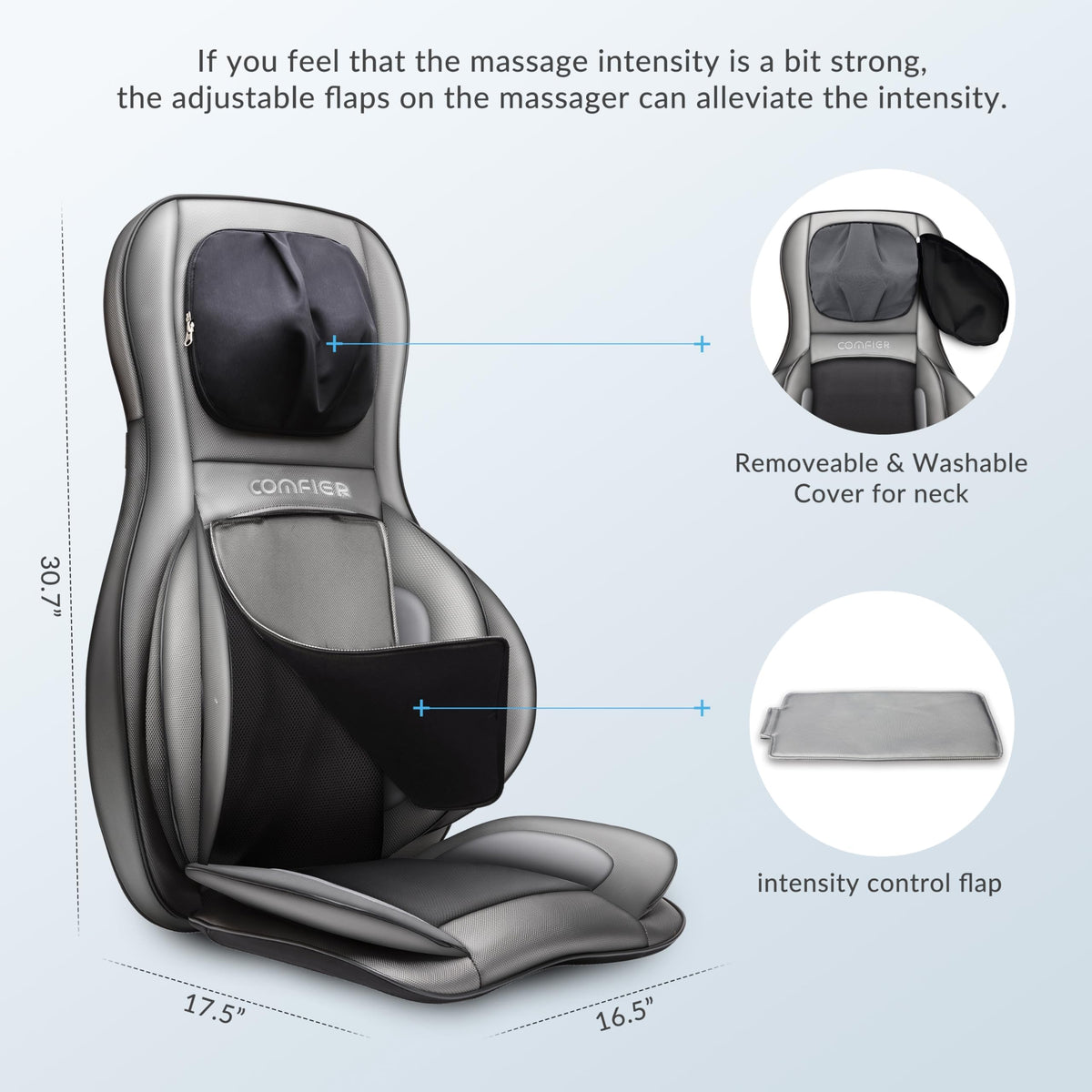 Shiatsu-Massagesitzauflage für Rücken und Nacken mit Wärme, 2D/3D-Knetmassage und Luftkompression