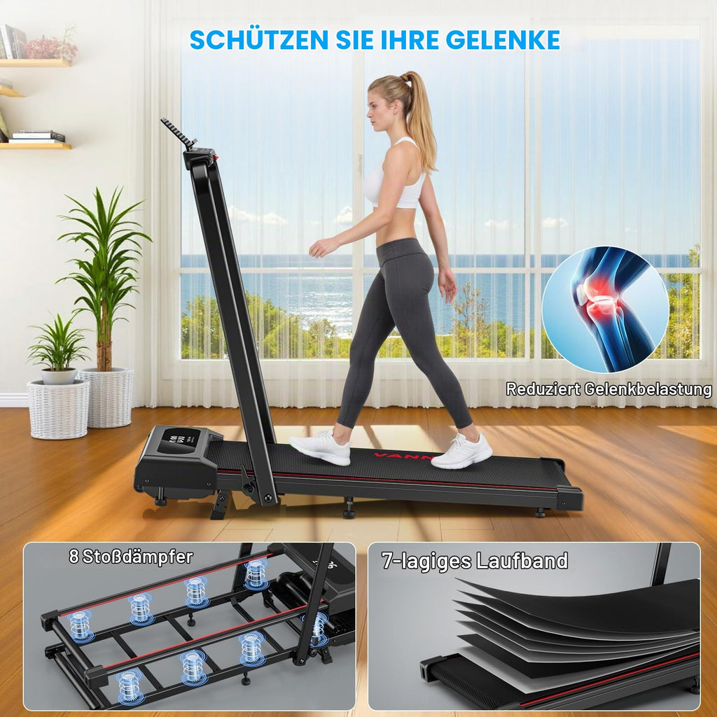 Klappbares Laufband für Zuhause mit 9 % Steigung, 1-12 km/h, 2,75 HP, App und LED-Anzeige, bis 160 kg