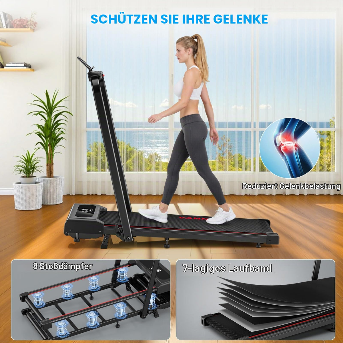 Klappbares Laufband für Zuhause mit 9 % Steigung, 1-12 km/h, 2,75 HP, App und LED-Anzeige, bis 160 kg