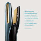 2-in-1 Haarglätter und Haartrockner SilkiPro mit Keramikplatten und 3 austauschbaren Kämmen, 230 °C, blau