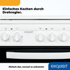 Freistehender Elektroherd EH9-3-090weiss, 50 cm breit, 48 l Backofen mit 4 Kochplatten und Energieklasse A, inkl. Grillrost und Backblech